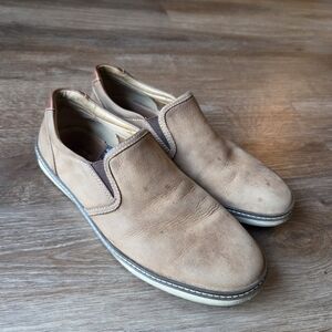 J&M Sheepskin Light Brown Tan Leather Loafer Slip On Shoes Mens size 9.5M